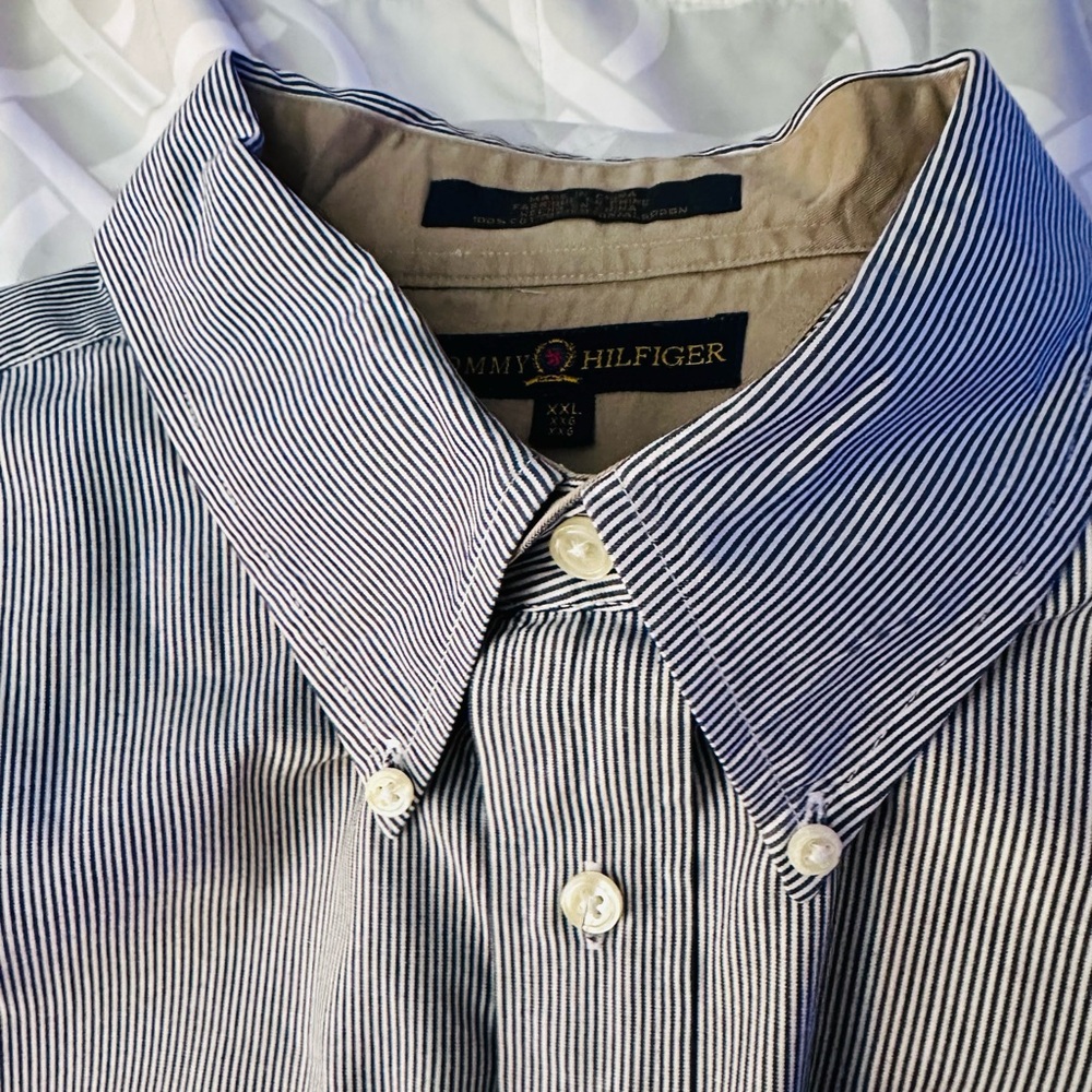Tommy Hilfiger Men's Black and White Pinstripe Shirt